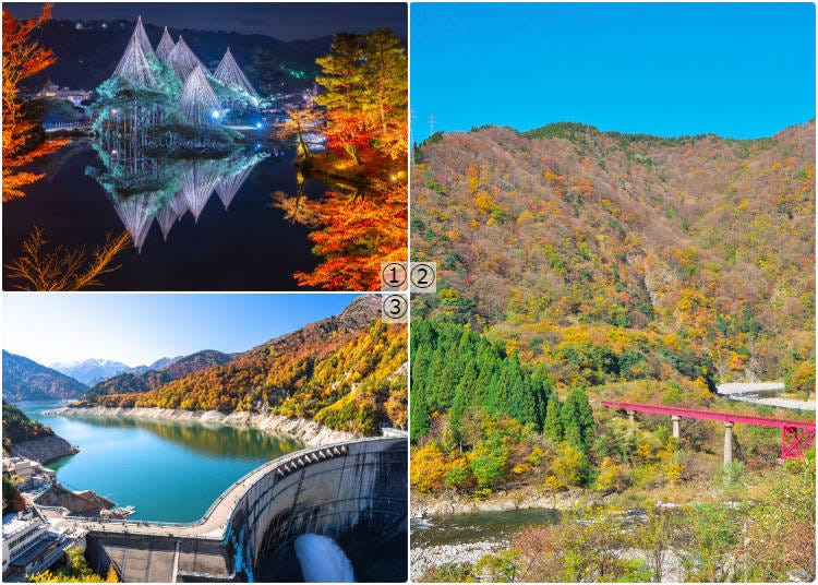 1-兼六園;2-九頭龍峽;3-黑部水壩(圖片來源:PIXTA)