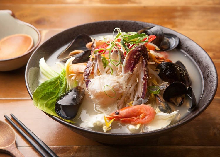 Champon: A hearty noodle dish, brimming with seafood and vegetables in a rich broth.