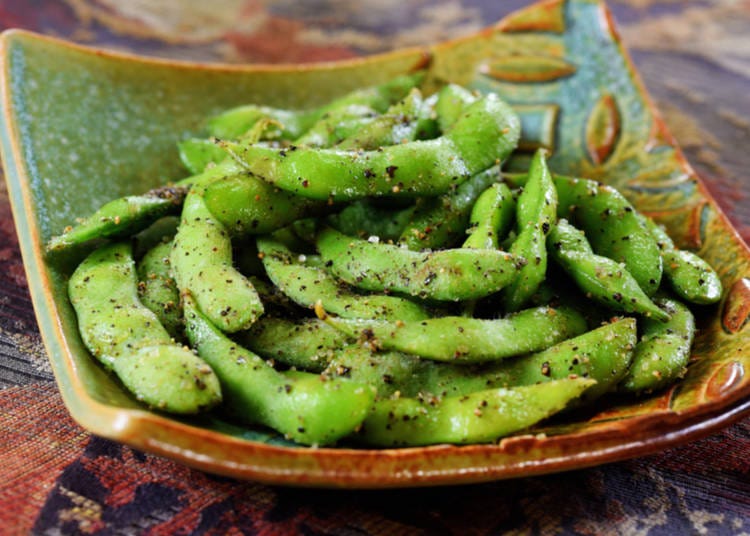 Edamame: Salty boiled soybeans, a perfect simple snack or appetizer.