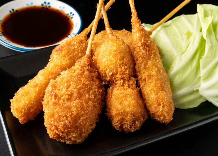 Kushikatsu: Skewered and deep-fried morsels, ranging from meat to vegetables.