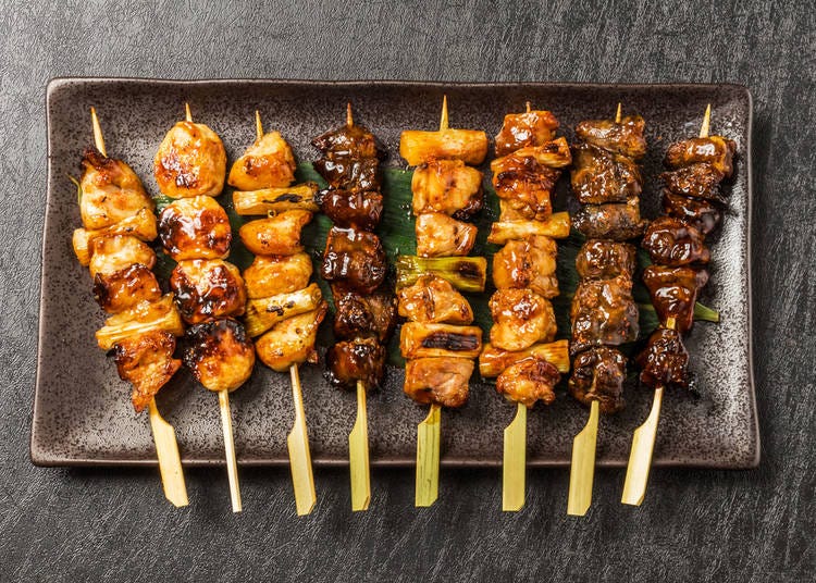 Yakitori: Skewered and grilled chicken morsels, ranging from thigh to liver.