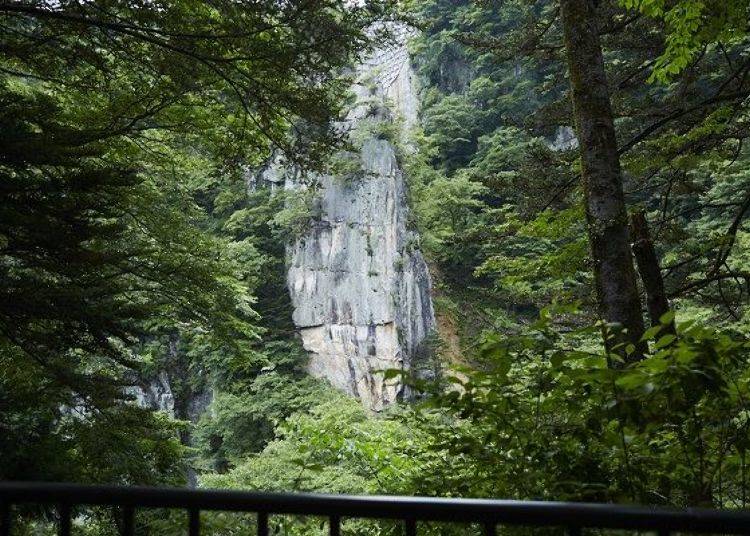 You can see the massive rock as you walk towards the bridge.