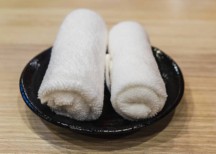 Oshibori hand towels are commonly provided at restaurants before meals in Japan