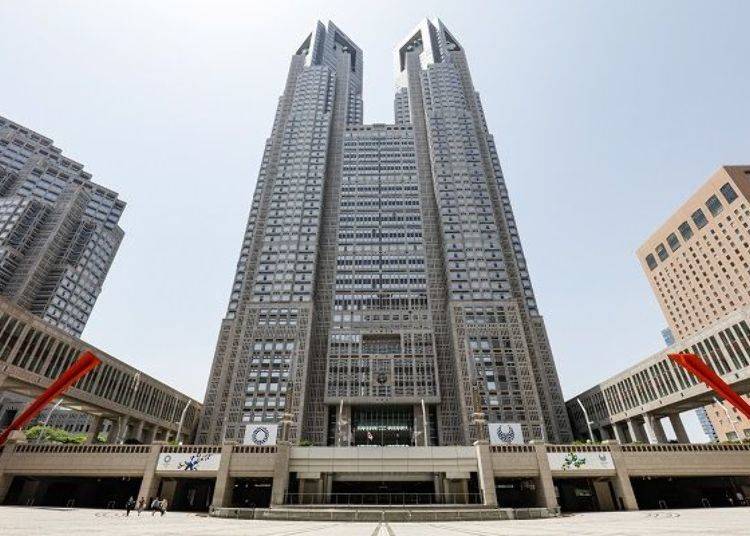 Building #1 seen from the Tomin Hiroba (Citizen’s Plaza). On the left is part of Building #2.