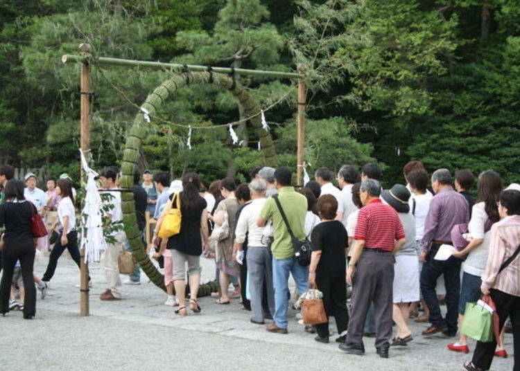 Oharae, “the great purification,” at the end of June. People pass through it, wishing for protection from disaster.