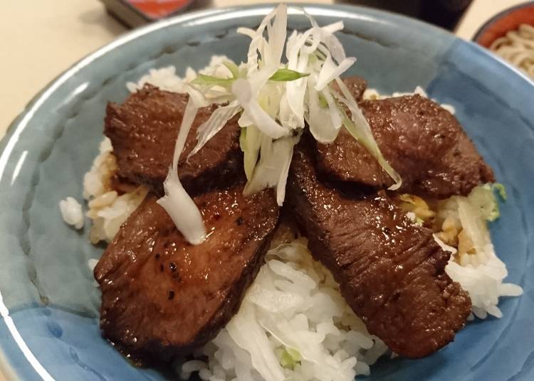 The Yezo sika deer bowl, a local gourmet delight. The fresh venison has a rich, almost addicting flavor.