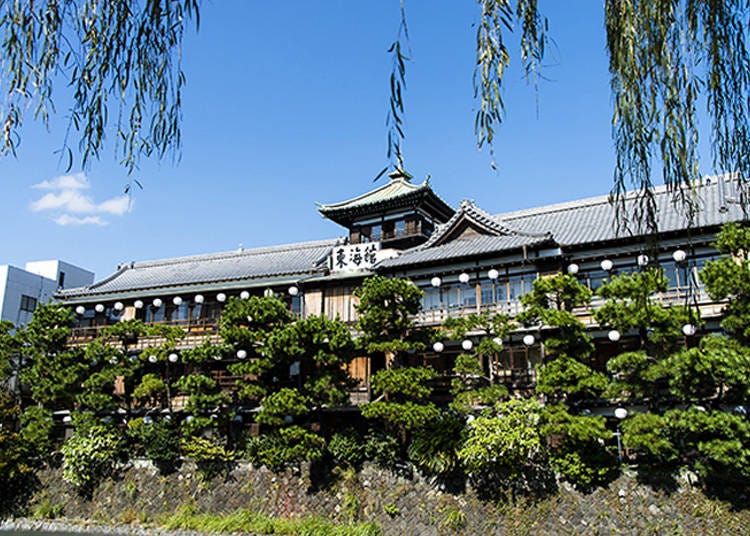 Gaze at the building’s majesty from along the Matsugawa River