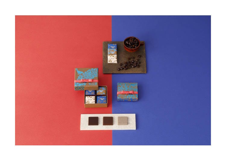「Chocolat Au Cafeショコラ オ カフェ」＊L´AIDE POUR DÉCIDER 8個入(可可含量70% 4片、可可含量44％、白巧克力 各2片)　1,080日圓(含稅) / 16個入(可可含量70% 8片、可可含量44％、白巧克力各4片)　2,160日圓(含稅)