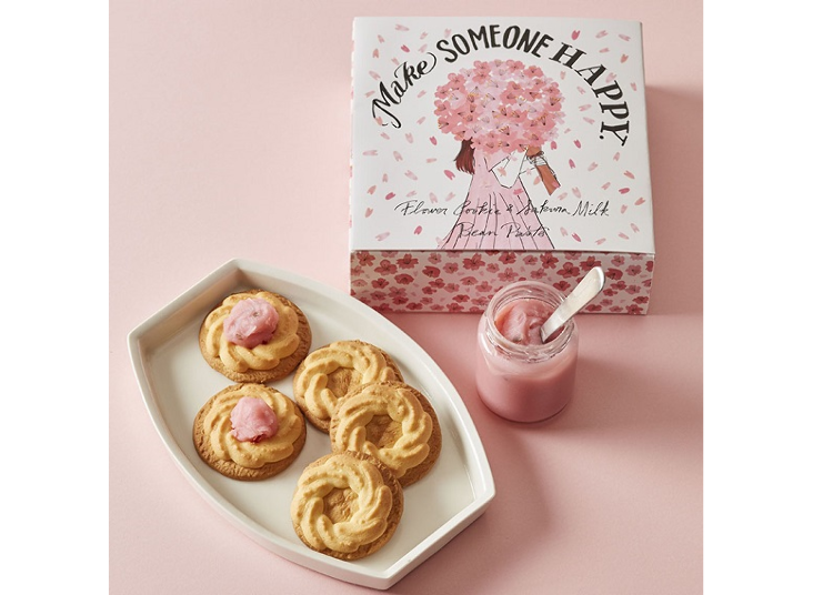 ■クッキーを桜色に染めて楽しむ「フラワークッキー＆さくらミルクあん」