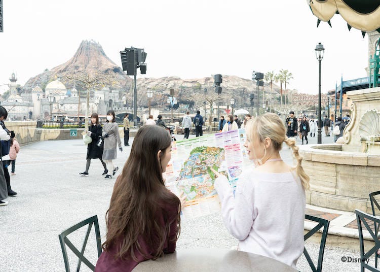 Look across Mediterranean Harbor towards Mysterious Island as you plan your next move. Multilingual maps are available and friendly cast are always on hand to point you in the right direction.