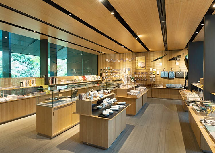 The shop is by the museum entrance. Bamboo is used for Interior design.