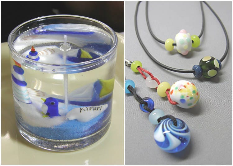 Handmade glass beads and gel candle