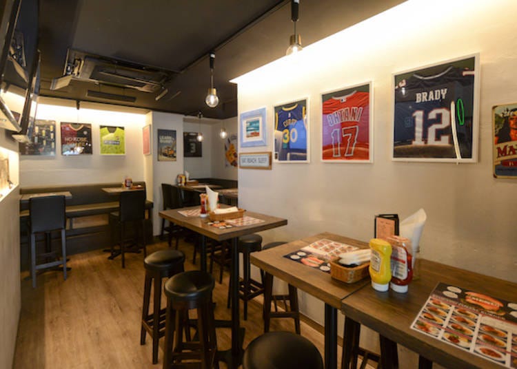 The interior is decorated with all kinds of sports uniforms