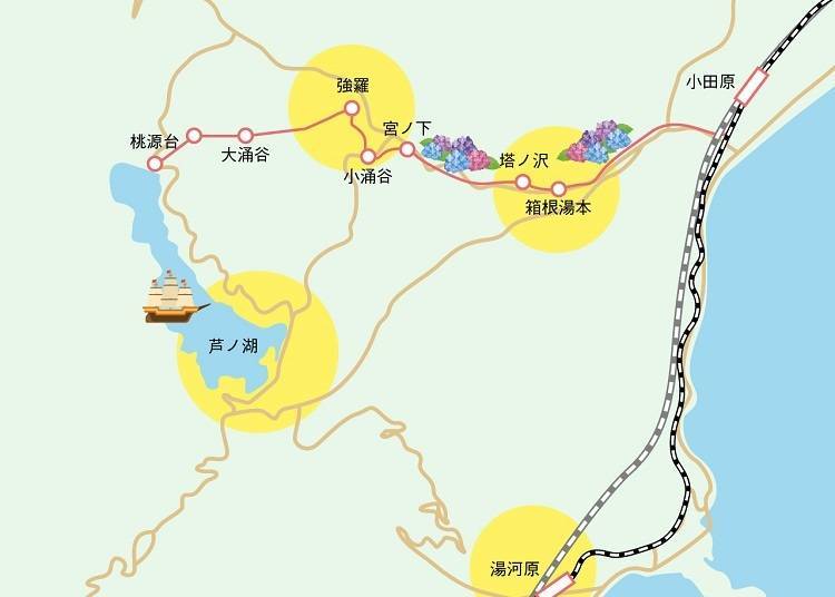 先將箱根的觀光景點分成4大區域！