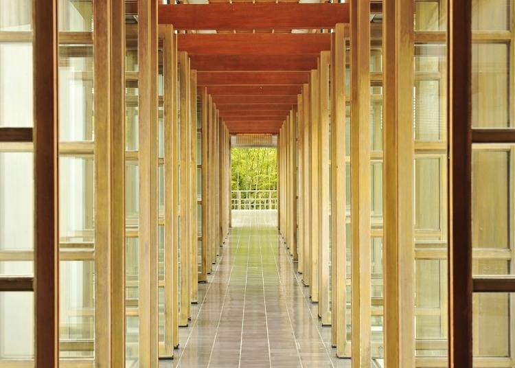 這段連結本館與獨棟的長廊，是個能用五感感受到景色，與日本建築之美的迷人景點