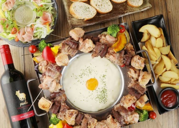 4．濃厚カルボナーラ風チーズ×BBQ!? 新感覚肉料理が2,980円で食べ放題【彩羽 ～IROHA～／上野】