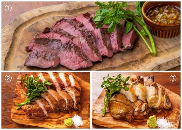 1. Grilled Kokusangyu Beef Heart (1,490 yen) 2. Freeze-matured Pork Belly Grill (1,590 yen) 3. Healthy Homemade Chicken and Herbs (1,490 yen)