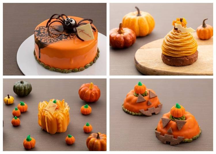 Pumpkin Mousse Cake 3,900 yen (Top left) Pumpkin Mont Blanc 580 yen (Top right) Grand Premium Pumpkin Shortcake 1,800 yen (Bottom left) Pumpkin Fiore 1,200 yen (Bottom right)