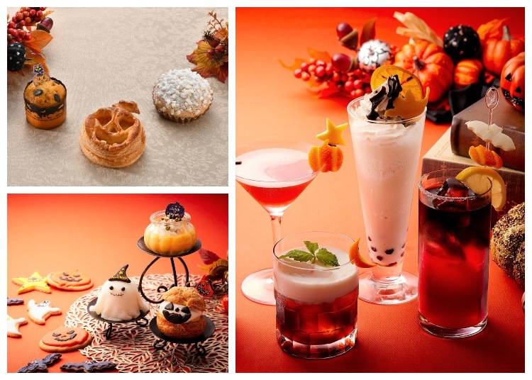 Various pastries 250 yen+ (Top and bottom left) Halloween Cocktail Fair – 5 drink special 1,936 yen(Right)