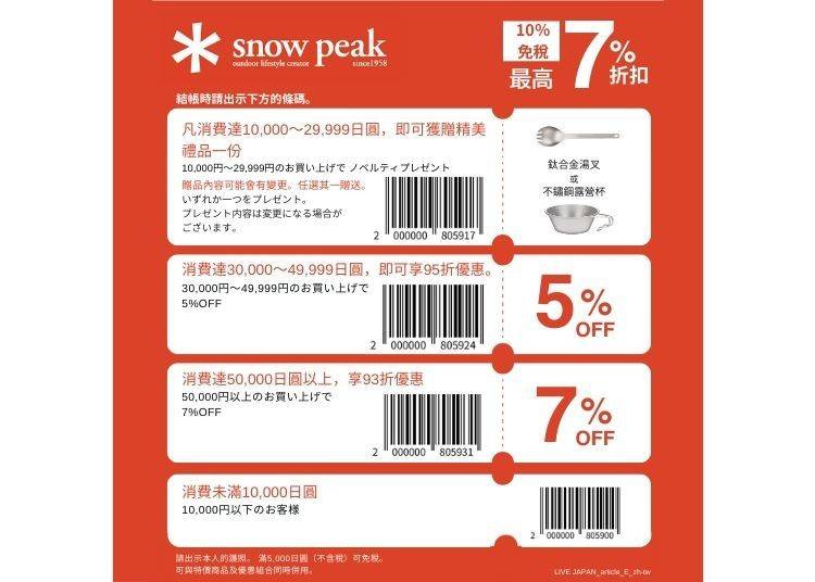 [KITTE]Snow Peak 超值優惠券！免稅再折扣超好康！（10% 免稅 ＋ 高達 7% 折扣）
