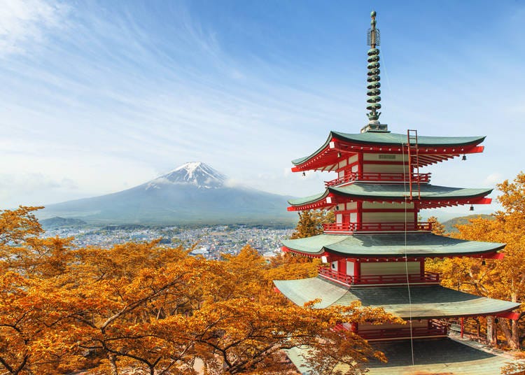 富士山と桜と五重塔で有名な「新倉浅間神社公園」近くにも停車します