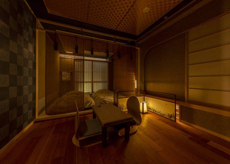 Teahouse-themed guest rooms.