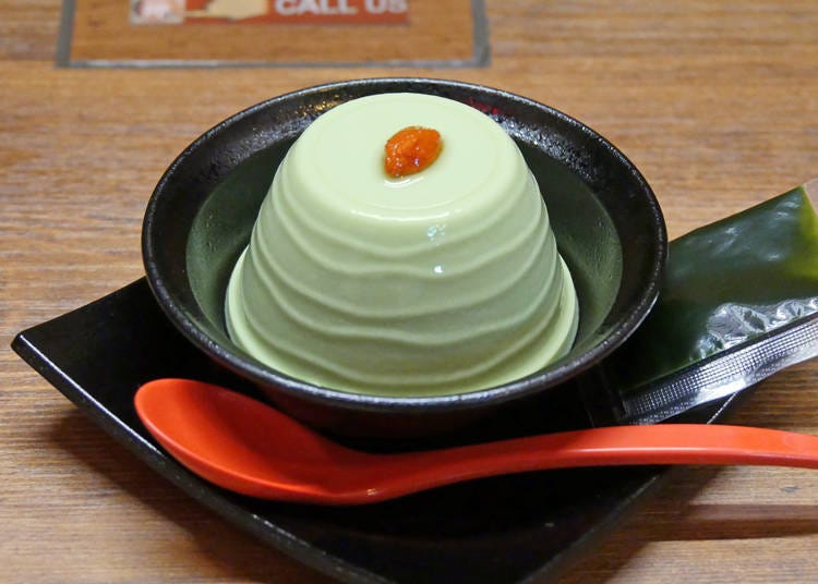 “Matcha anindofu” before drizzling matcha sauce on top