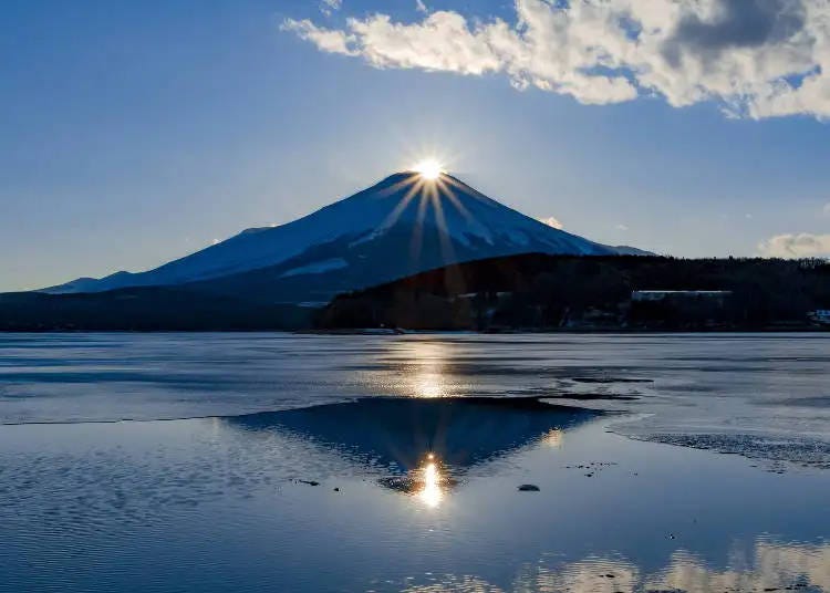 山中湖的「雙鑽石富士」景色（照片：PIXTA）