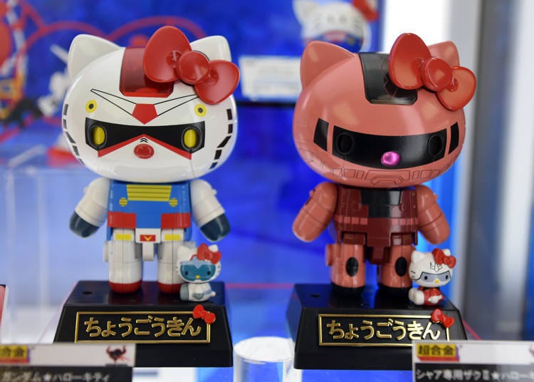 左:超合金鋼彈★Hello Kitty(6800日圓)/右:超合金 専用薩克Ⅱ★Hello Kitty(6800日圓)