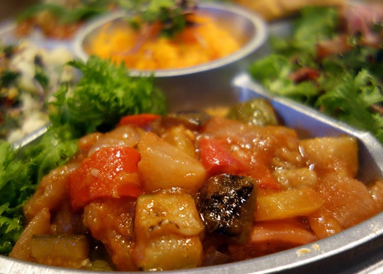 Ratatouille prepared using colorful vegetables