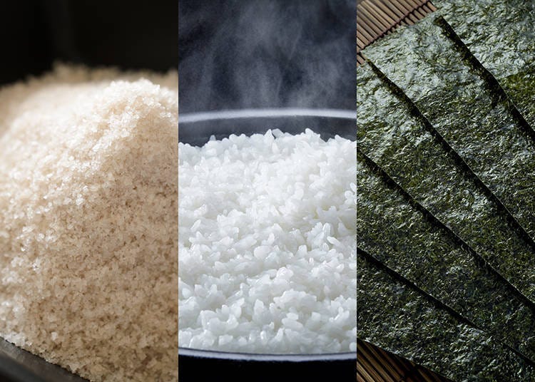 From the left: salt, rice, nori