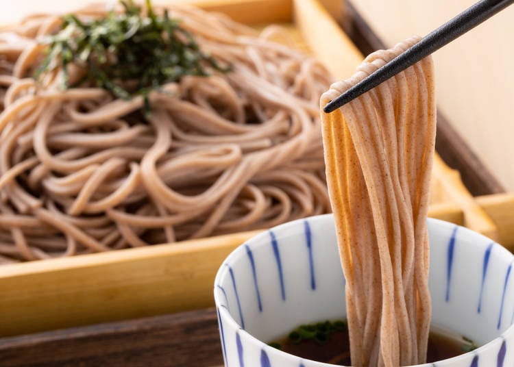 Soba is a noodle made from buckwheat flour and can be eaten hot or cold.