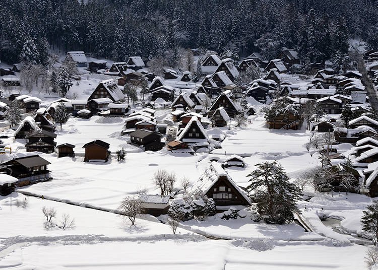 積雪で真っ白に染まる冬の白川郷 （写真提供：岐阜県白川村役場）