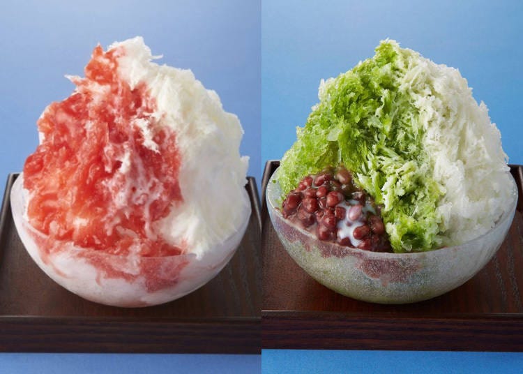 「濃い苺みるく」 800円（税別）、「袋布向春園お抹茶＆北海道あずき」 850円（税別）