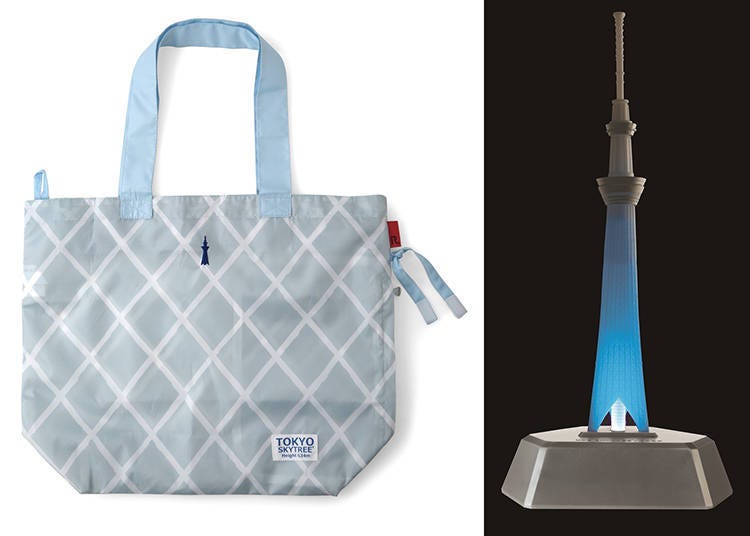 Left: ROOTOTE tote bag / Right: 1/4000 Tokyo Skytree model