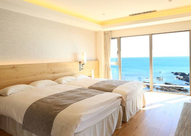 Premium room with a semi-open-air bath overlooking the sea