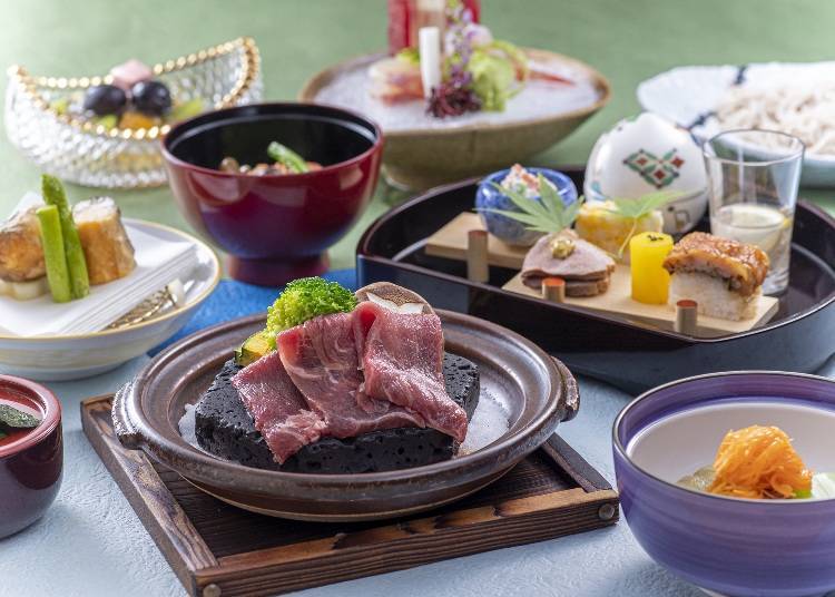 Special kaiseki menu featuring Koshu beef and elaborate dishes