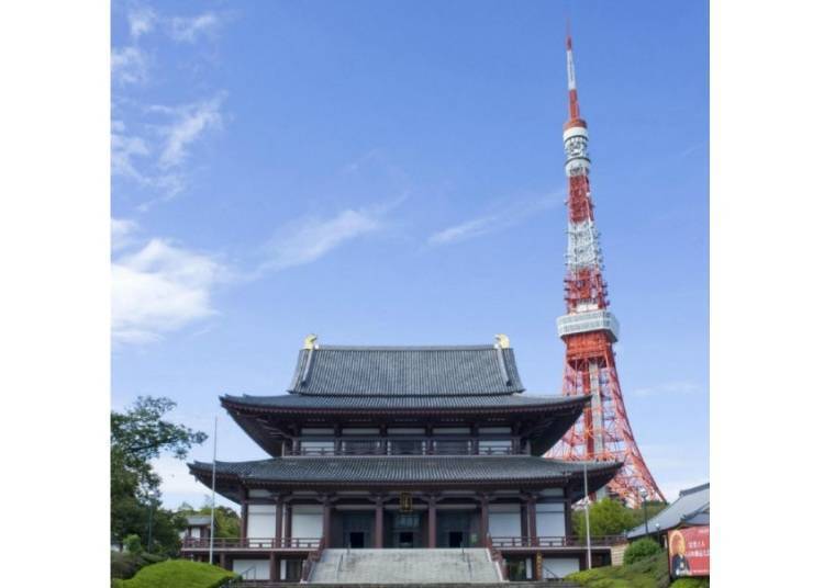 5.「增上寺」以東京鐵塔為背景的莊嚴日本寺院