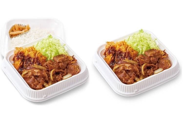 Left: Beef Katsu and Yakiniku Platter (bento set): 790 yen. Right: Beef Katsu and Yakiniku Platter (single item): 590 yen (both prices are excluding tax).