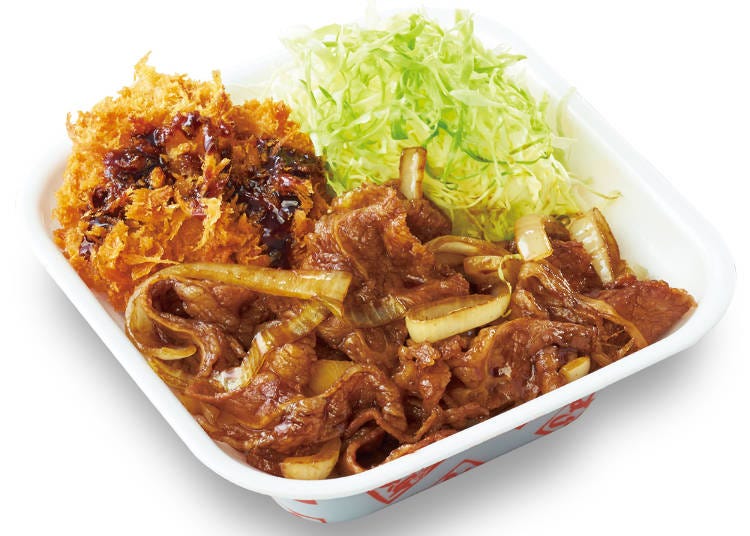 牛カツと牛焼肉の合い盛り丼弁当　690円（税抜）