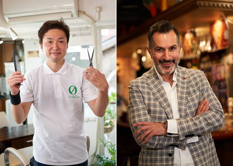 Left: Mr. Okada, Owner of atelier.co (hair salon). / Right: Mr. Asgari, Representative of El Cafe Latino (Latin bar).