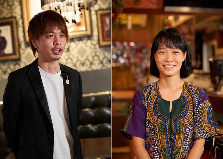 Left: Mr. Naraki, General Manager of Hard Rock Cafe Tokyo (American restaurant). / Right: Ms. Usami, Employee at Padi's Tokyo (West African restaurant).