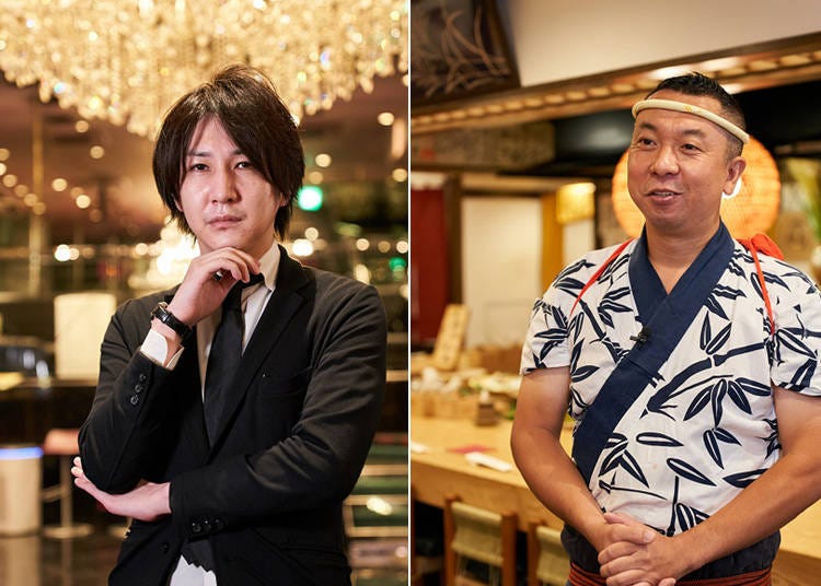 (왼쪽) 나이트 클럽 ‘V2 TOKYO’의 지배인 이시야마 씨 / (오른쪽) 로바타야키 ‘롯폰기 이나카야 히가시점’의 점장 이노우에 씨