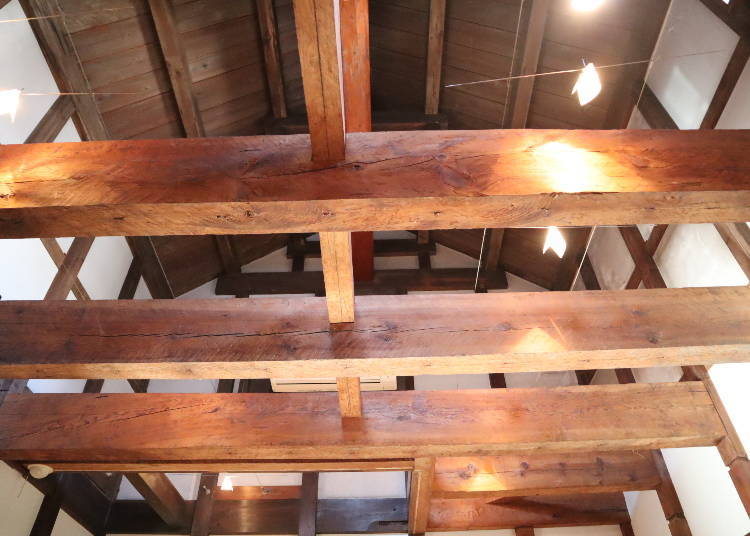 These incredible ceiling beams are remnants of the original warehouse