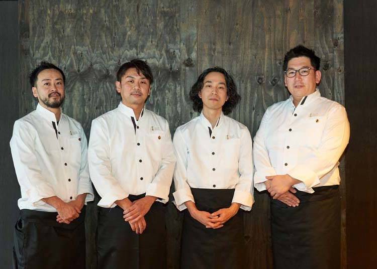 The four chefs who curated the special menu for this event (left to right: Hirata Meijyu, Hamada Yuta, Sunayama Toshiharu, and Kawashima Toru).