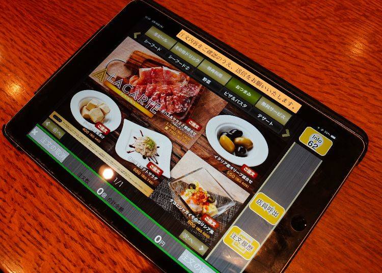 Order using a touchscreen tablet