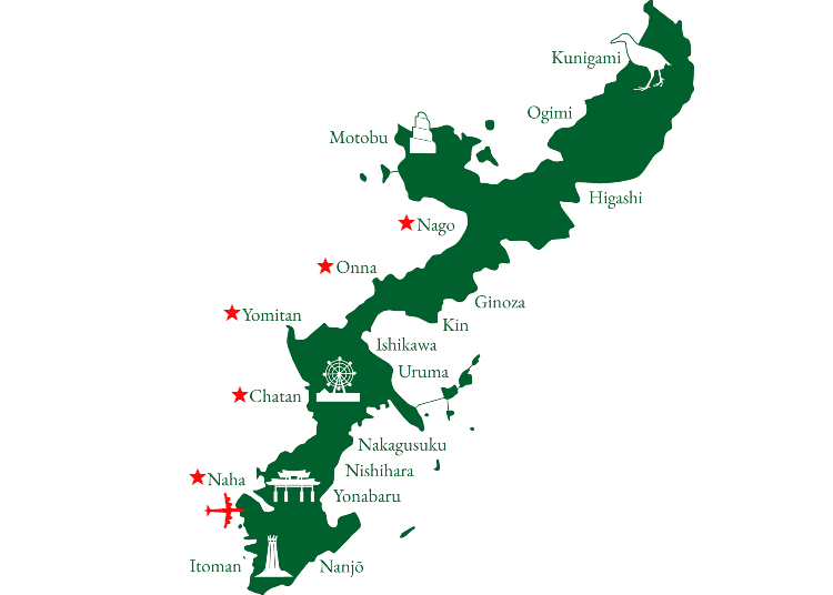 沖繩的主要觀光景點與活動地圖