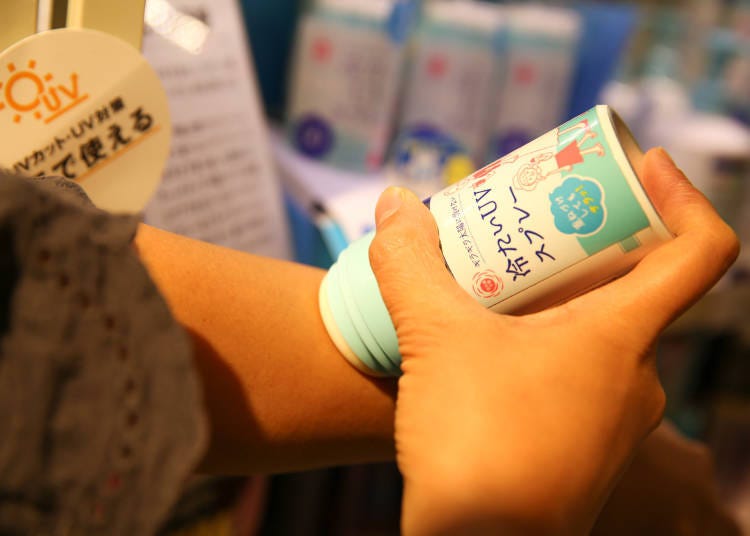 A bubbly, liquid lotion comes out when pressed against the skin.