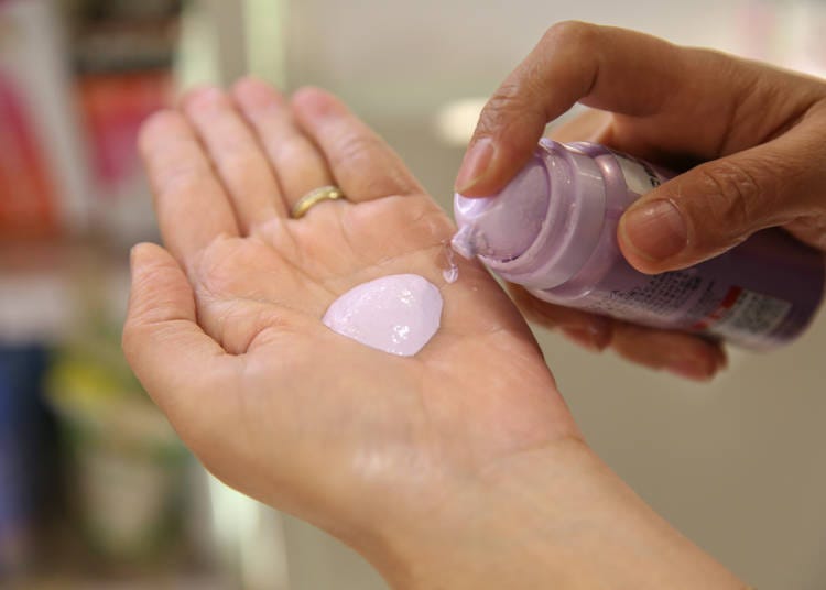 Skin-toning, lavender-colored whipped cream