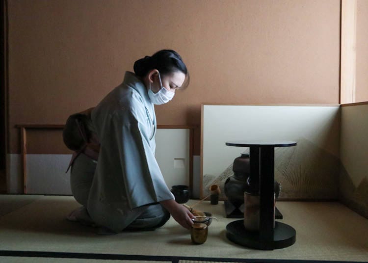 Preparing the matcha
